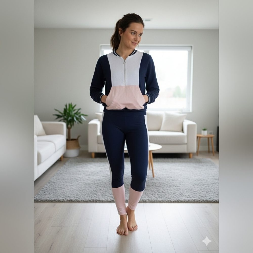 VENUS Navy Blue Zip Front Sweatshirt With Front Pocket Size M